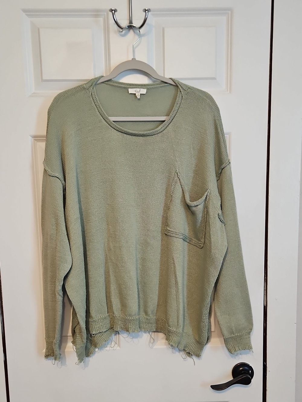 EASEL Light Sage Green Women's Distressed Pocket Sweater Sz S